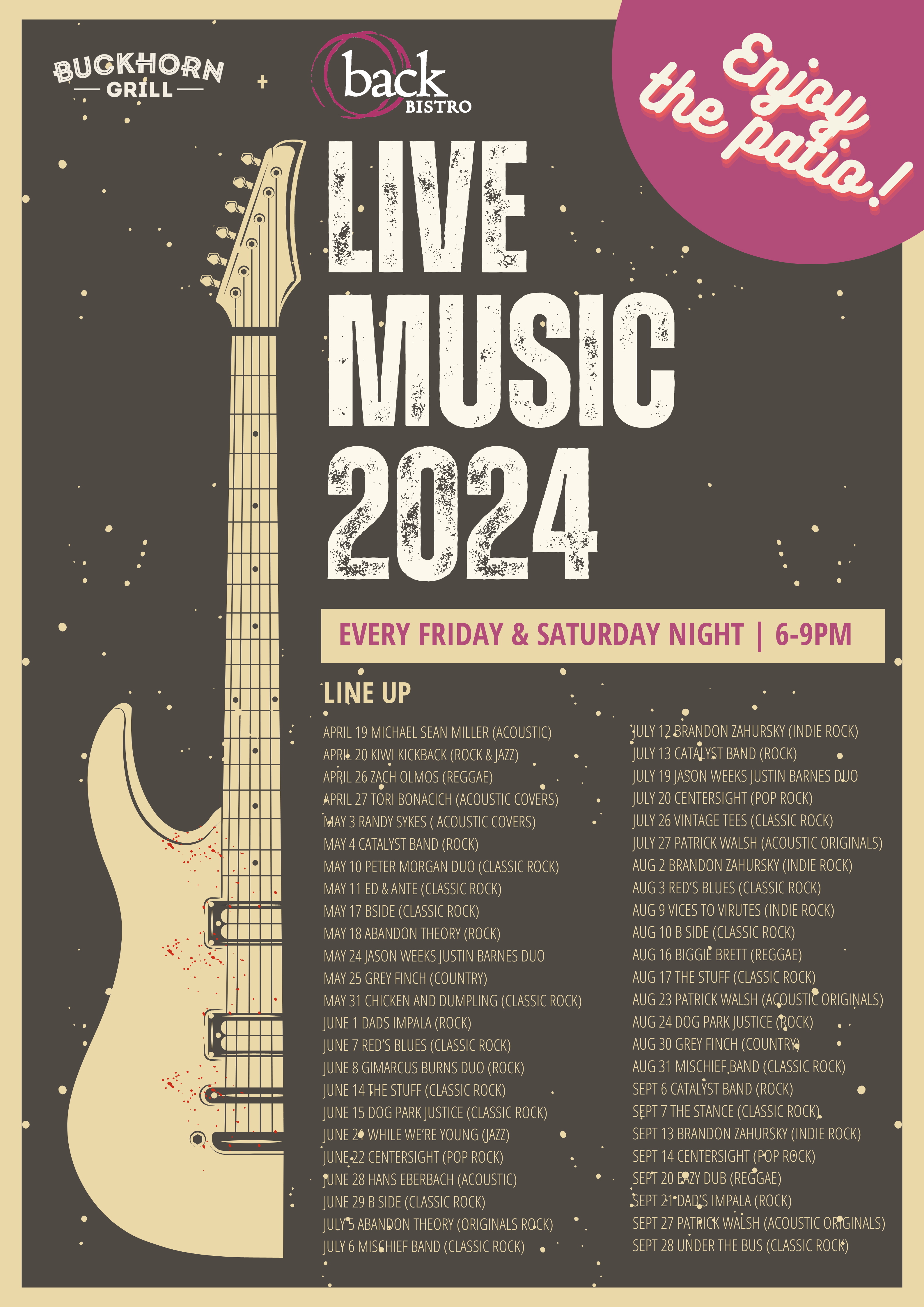 Live music on the patio Friday and Saturday nights